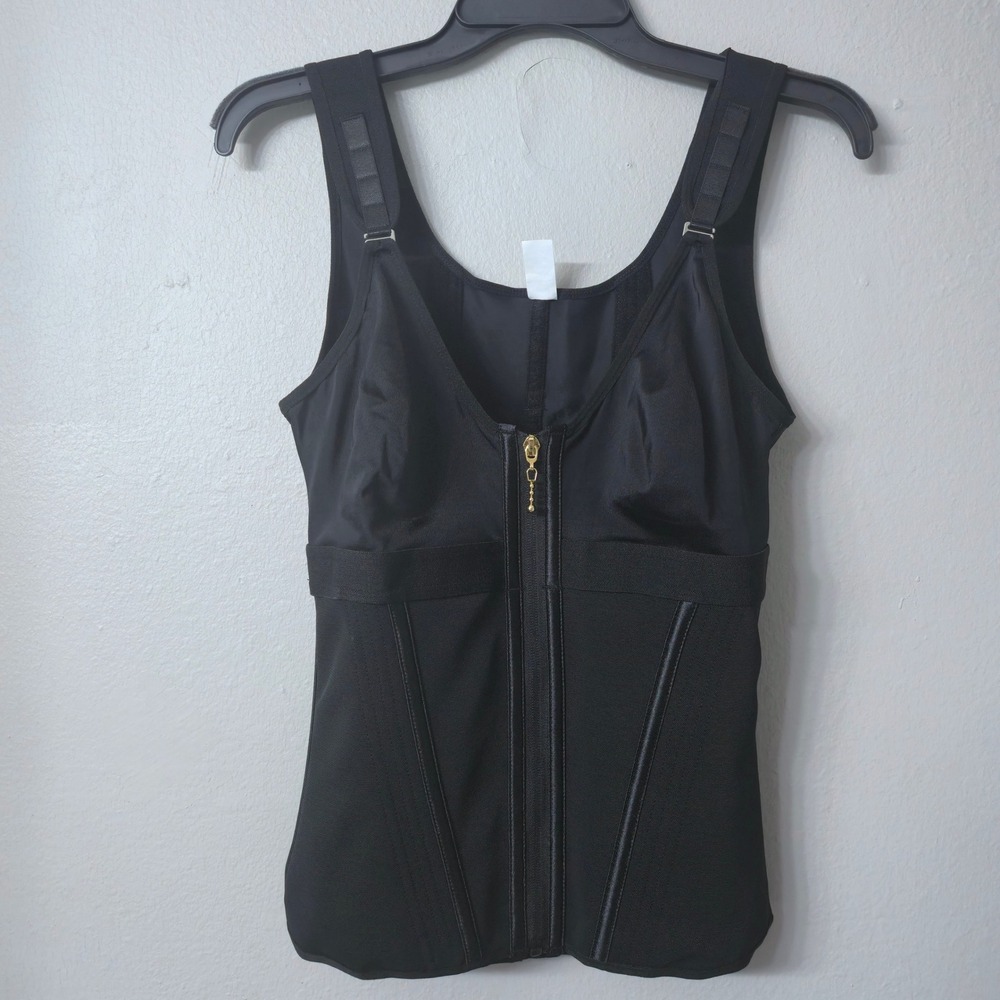Black Waist Trainer Vest Shapewear Zipper Hook and Eye Compression Tank M